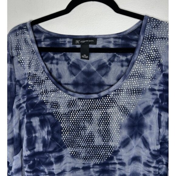 INC International Concepts Womens Top Blue Studded 3/4 Sleeve Blouse Size 2XL - Picture 3 of 9